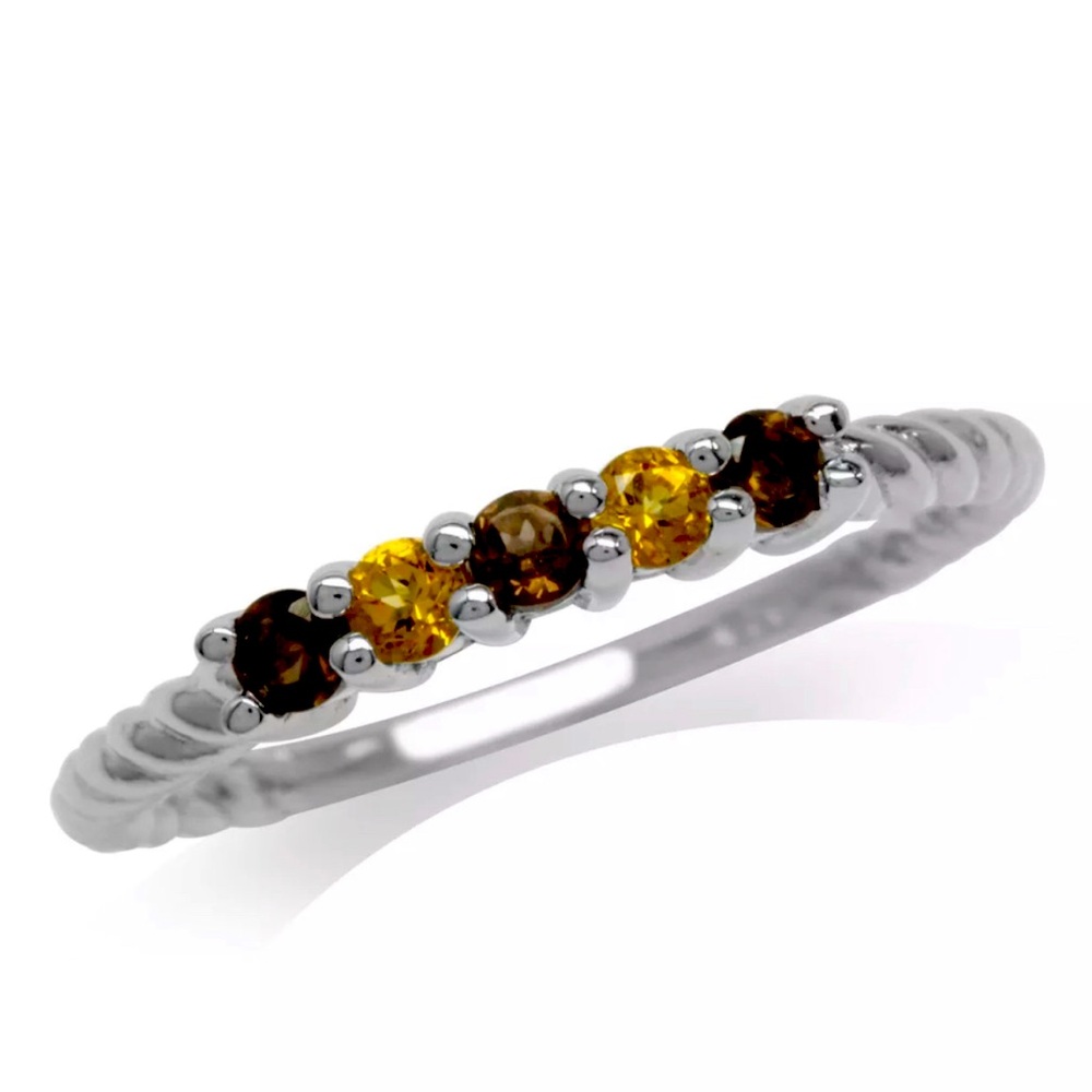 Natural Smoky Quartz & Citrine Cable Stack Band